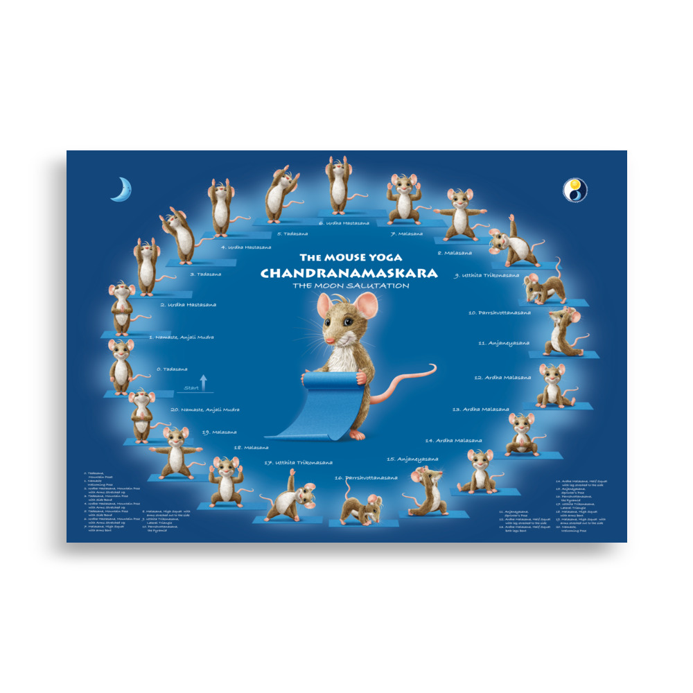 100x70 Yoga Übungsposter Chandranamaskara Englisch