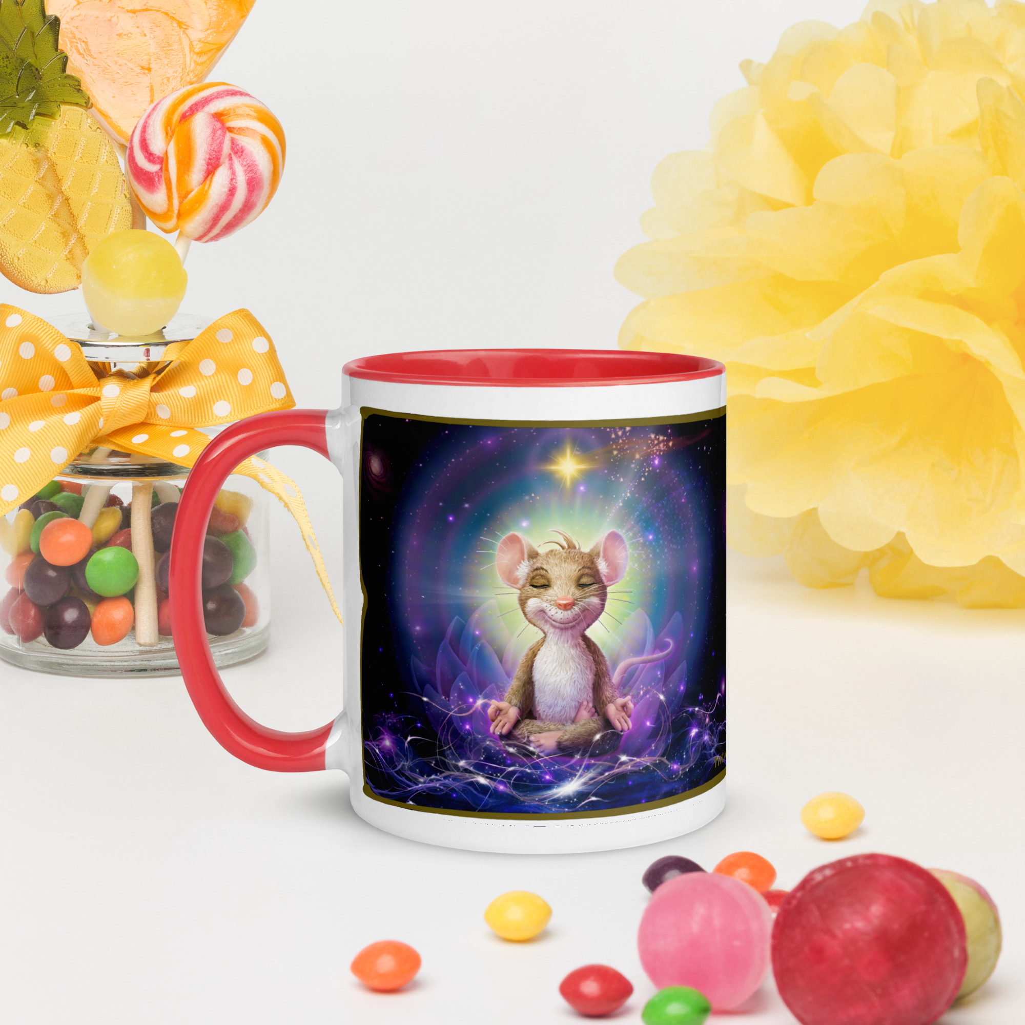 YOGA FÜR MÄUSE Tasse mit farbiger Innenseite – Bild 4